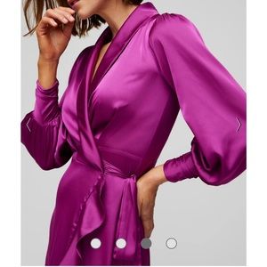 White House Black Market Long Sleeve Satin Wrap Dress
